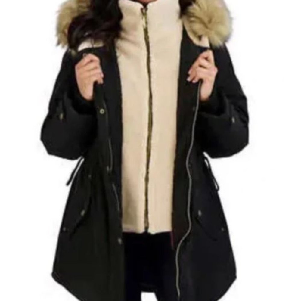 Koolaburra by UGG Faux-Fur Hood Inner-Vest Black Puffer Coat